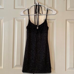 Lucy in the Sky Black Halter Mini Bodycon Dress with Keyhole, Size Small